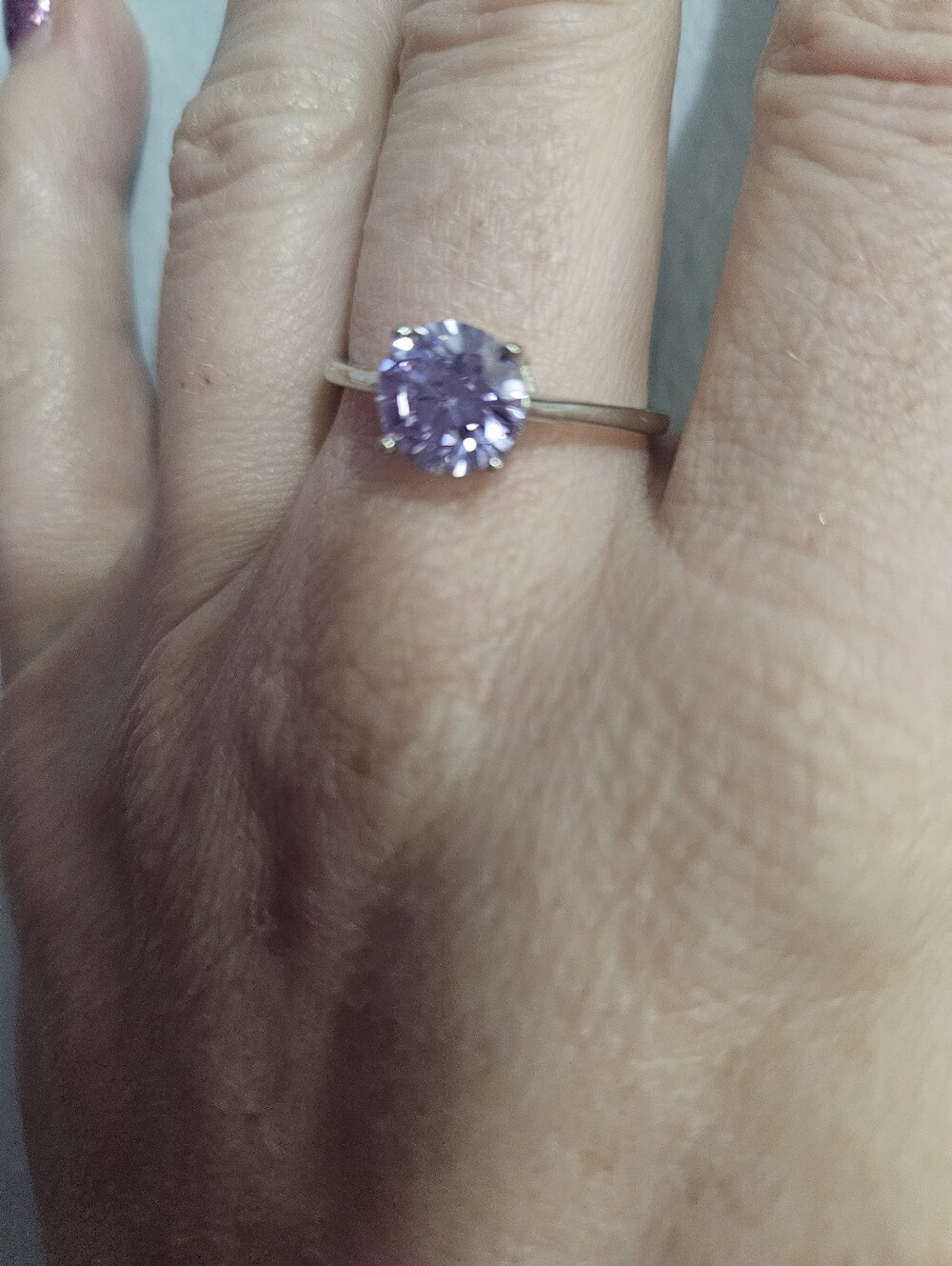 Sterling Silver Solitaire Lavender Cubic Zirconia Ring - Purple Size 10